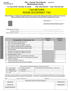TAX RETURN ROOM OCCUPANCY TAX City – County Tax Collector Mecklenburg County