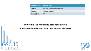 Individual to Authority standardisation Chantal Bonardi, GSC-EM Task Force Convenor Document No: GSC-19_104a