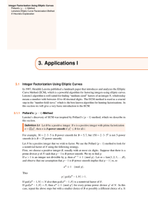 3. Applications I 3.1 Integer Factorization Using Elliptic Curves