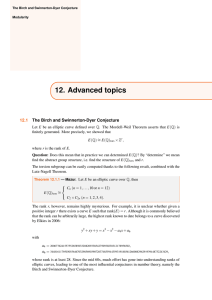 12. Advanced topics 12.1 The Birch and Swinnerton-Dyer Conjecture