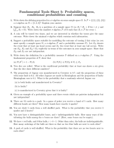 Fundamental Tools Sheet 5: Probability spaces, conditional probabilities and counting