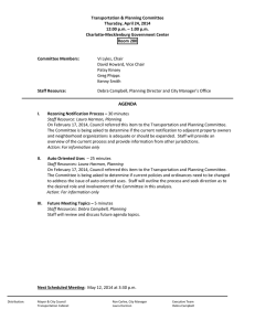Transportation &amp; Planning Committee  Thursday, April 24, 2014  12:00 p.m. – 1:00 p.m.  Charlotte‐Mecklenburg Government Center 