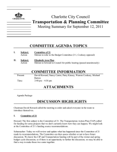 Transportation &amp; Planning Committee  Charlotte City Council