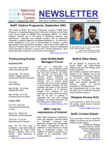 NEWSLETTER  NeSC Visitors Programme, September 2003 Issue 11, September 2003