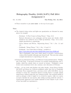 Holography Duality (8.821/8.871) Fall 2014 Assignment 3