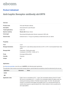 Anti-Leptin Receptor antibody ab10978 Product datasheet Overview Product name