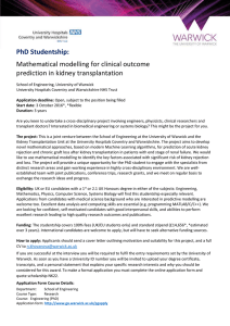 Mathematical modelling for clinical outcome prediction in kidney transplantation PhD Studentship: