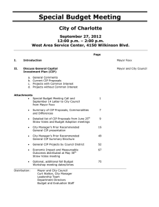 Special Budget Meeting City of Charlotte September 27, 2012
