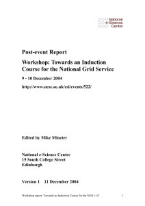 Post-event Report Workshop: Towards an Induction Course for the National Grid Service