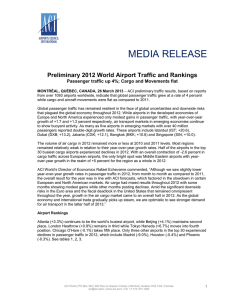 MEDIA RELEASE  Preliminary 2012 World Airport Traffic and Rankings