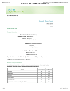 2010 - 2011 Title II Report Card - Traditional  SUBMIT REPORTS