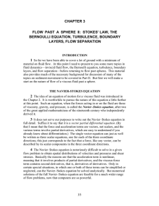 CHAPTER 3 BERNOULLI EQUATION, TURBULENCE, BOUNDARY LAYERS, FLOW SEPARATION