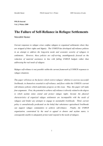 The Failure of Self-Reliance in Refugee Settlements Meredith Hunter