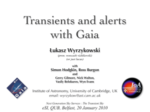 Transients and alerts with Gaia Łukasz Wyrzykowski eSI, QUB, Belfast, 20 January 2010