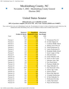 Mecklenburg County, NC United States Senator Election 2002