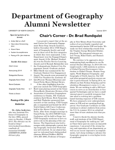 Department of Geography Alumni Newsletter Chair’s Corner - Dr. Brad Rundquist