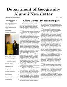 Department of Geography Alumni Newsletter Chair’s Corner - Dr. Brad Rundquist