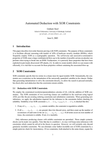 Automated Deduction with XOR Constraints 1 Introduction Graham Steel