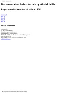 Documentation index for talk by Alistair Mills Further Information