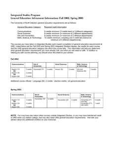 Integrated Studies Program General Education Advisement Information: Fall 2002, Spring 2003