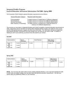 Integrated Studies Program General Education Advisement Information: Fall 2001, Spring 2002