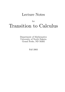 Transition to Calculus Lecture Notes for Department of Mathematics