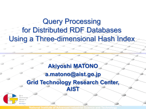 Query Processing for Distributed RDF Databases Using a Three-dimensional Hash Index Akiyoshi MATONO