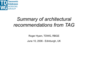 Summary of architectural recommendations from TAG Roger Hyam, TDWG, RBGE