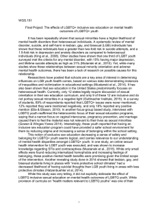 WGS.151 Final Project: The effects of LGBTQ+ inclusive sex education on... outcomes of LGBTQ+ youth