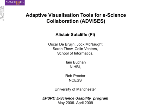 Adaptive Visualisation Tools for e-Science Collaboration (ADVISES) Alistair Sutcliffe (PI)