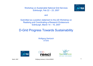 Workshop on Sustainable National Grid Services and