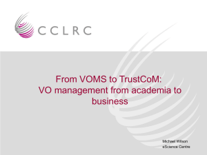 From VOMS to TrustCoM: VO management from academia to business Michael Wilson