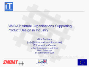 SIMDAT SIMDAT: Virtual Organisations Supporting Product Design in Industry Mike Boniface