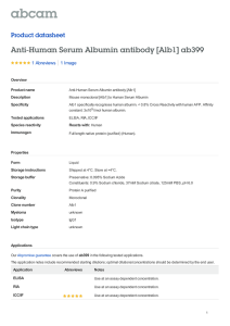 Anti-Human Serum Albumin antibody [Alb1] ab399 Product datasheet 1 Abreviews 1 Image