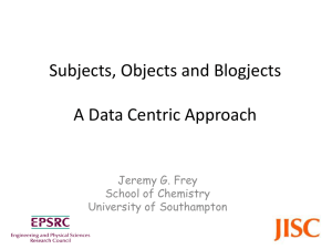 Subjects, Objects and Blogjects A Data Centric Approach Jeremy G. Frey