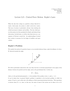 Lecture L15 - Central Force Motion:  Kepler’s Laws