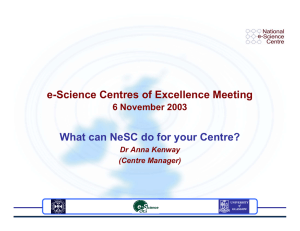 e-Science Centres of Excellence Meeting 6 November 2003 Dr Anna Kenway