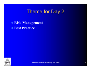 Theme for Day 2 Risk Management Best Practice z