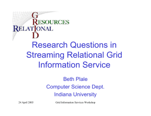 Research Questions in Streaming Relational Grid Information Service Beth Plale