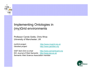 Implementing Ontologies in (my)Grid environments Professor Carole Goble, Chris Wroe