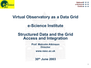 Virtual Observatory as a Data Grid e-Science Institute Access and Integration