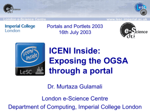 ICENI Inside: Exposing the OGSA through a portal Dr. Murtaza Gulamali