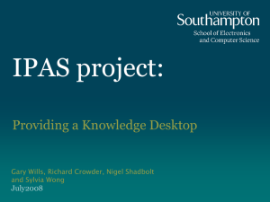 IPAS project: Providing a Knowledge Desktop July2008 Gary Wills, Richard Crowder, Nigel Shadbolt
