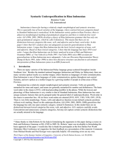 Syntactic Underspecification in Riau Indonesian Brendon Yoder SIL International