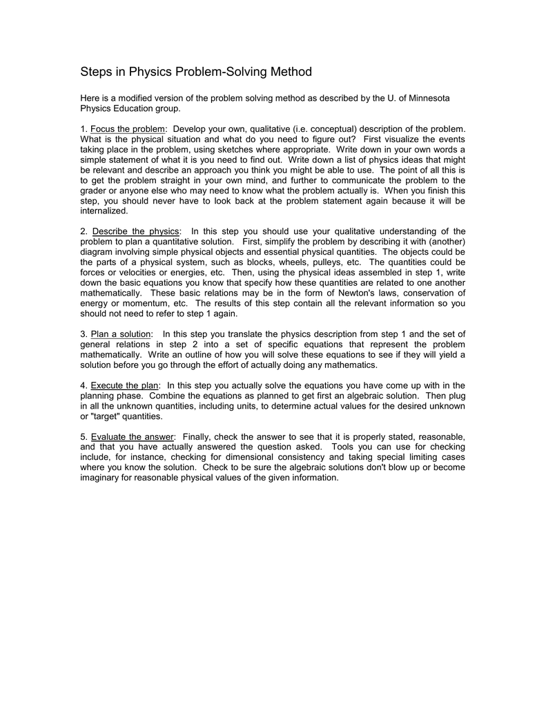 Steps in Physics Problem-Solving Method