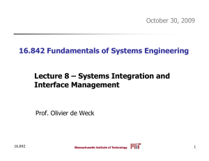 16.842 Fundamentals of Systems Engineering Lecture 8 – Systems Integration and