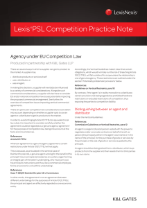 Lexis PSL Competition Practice Note Agency under EU Competition Law