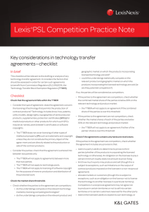 Lexis PSL Competition Practice Note Key considerations in technology transfer agreements—checklist