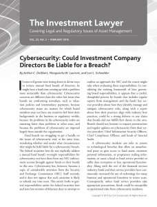 I The Investment Lawyer Cybersecurity: Could Investment Company