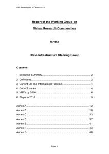 Report of the Working Group on Virtual Research Communities for the